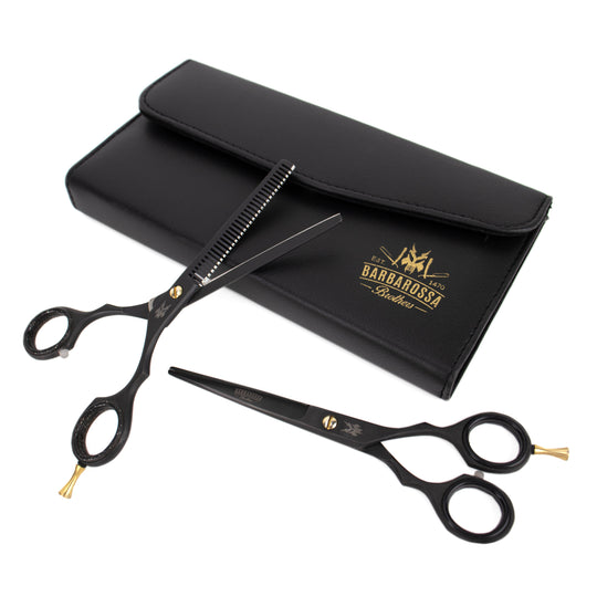 6" Japanese Steel Scissors & Razor Set - Matt Black & 24k Gold - Barbarossa Brothers