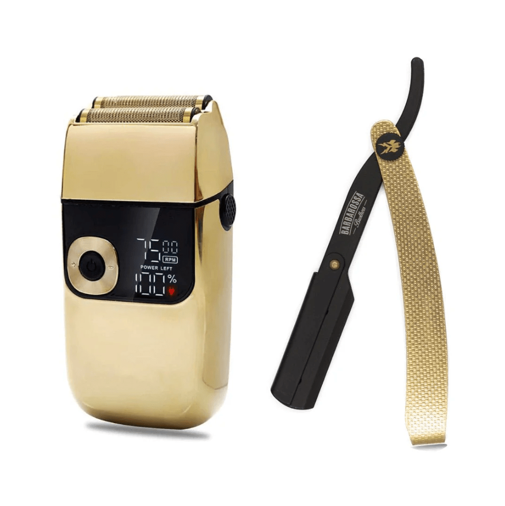 Electric Titanium Foil Shaver + Cut Throat Razor Shaving Set* - Barbarossa Brothers