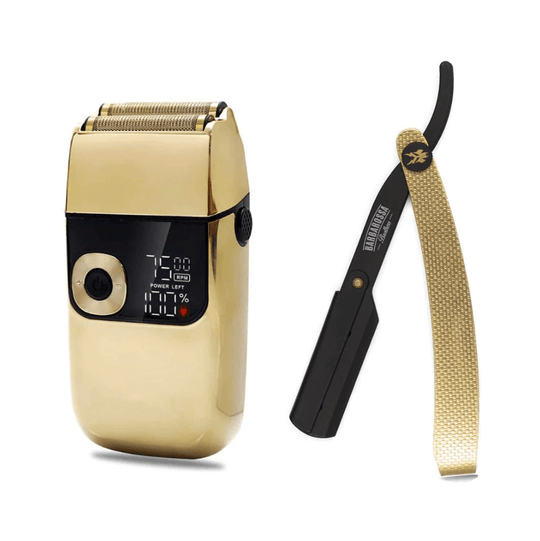 Electric Titanium Foil Shaver + Cut Throat Razor Shaving Set* - Barbarossa Brothers