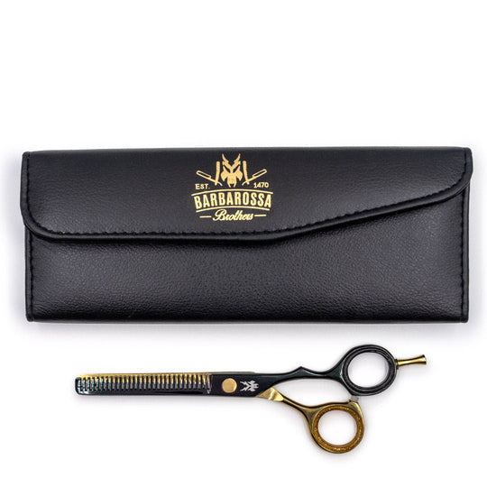Japanese Steel 6" Thinning Scissors - Matt Black & 24k Gold Plated - Barbarossa Brothers