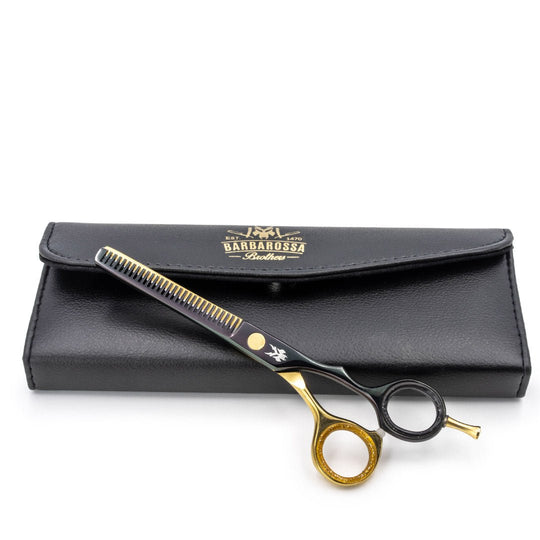 Japanese Steel 6" Thinning Scissors - Matt Black & 24k Gold Plated - Barbarossa Brothers