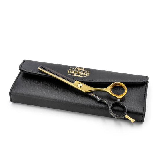 Japanese Steel 6" Thinning Scissors - Matt Black & 24k Gold Plated - Barbarossa Brothers