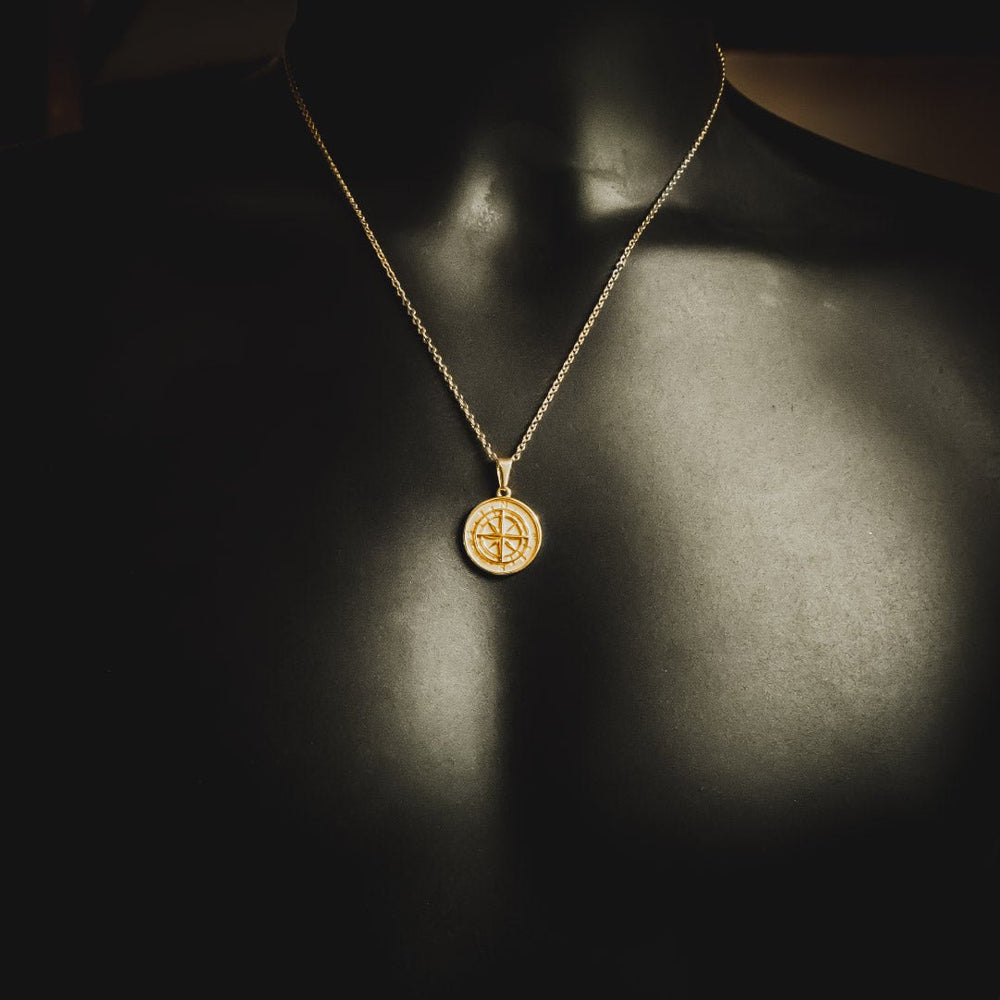 Men's Compass Pendant and Necklace - Gold Plated - Barbarossa Brothers