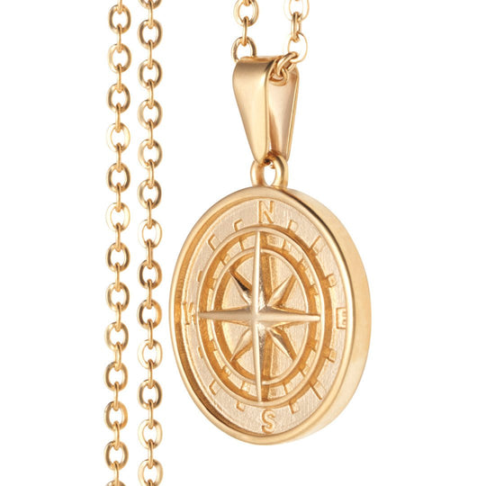 Men's Compass Pendant and Necklace - Gold Plated - Barbarossa Brothers