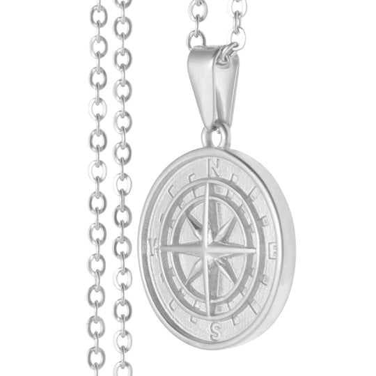 Men's Compass Pendant and Necklace - Silver Plated - Barbarossa Brothers