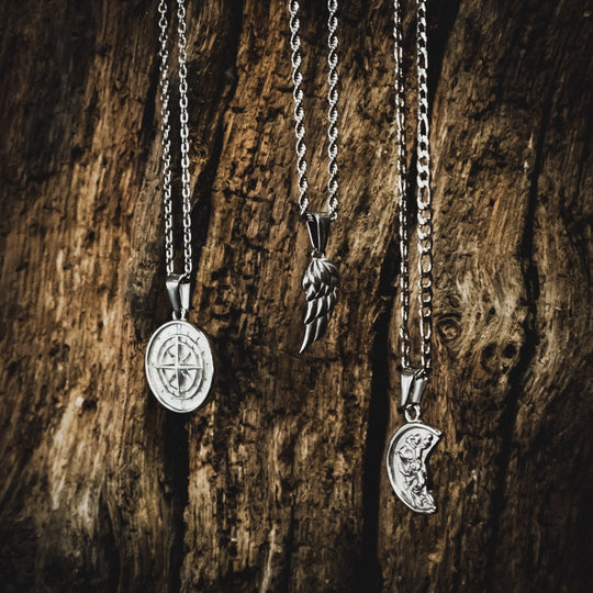 Men's Compass Pendant and Necklace - Silver Plated - Barbarossa Brothers