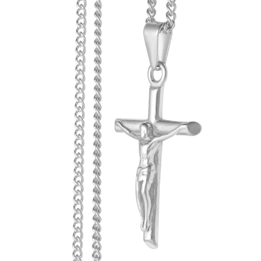 Men's Crucifix Pendant and Necklace - Silver Plated - Barbarossa Brothers