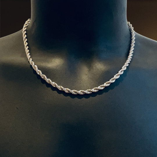 Men's Rope Chain Necklace - 0.5cm x 50cm - Silver Plated - Barbarossa Brothers