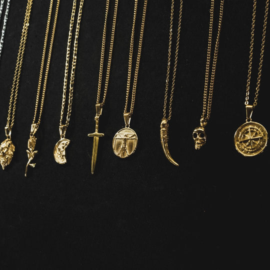Men's Rose Pendant and Chain Necklace - Gold Plated - Barbarossa Brothers