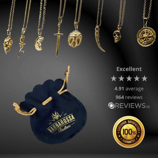 Men's Rose Pendant and Chain Necklace - Gold Plated - Barbarossa Brothers