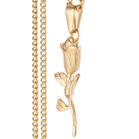 Men's Rose Pendant and Chain Necklace - Gold Plated - Barbarossa Brothers