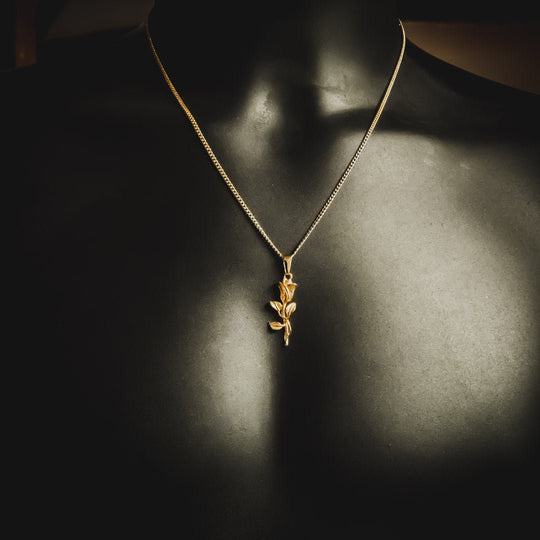 Men's Rose Pendant and Chain Necklace - Gold Plated - Barbarossa Brothers