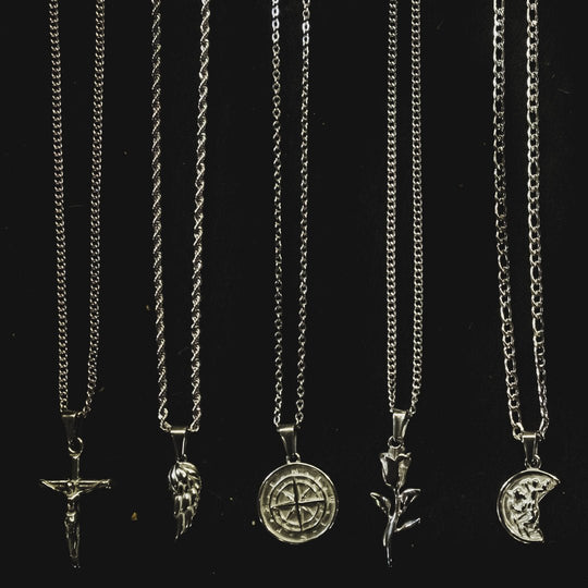 Men's Rose Pendant and Chain Necklace - Silver Plated - Barbarossa Brothers