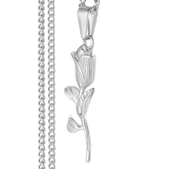 Men's Rose Pendant and Chain Necklace - Silver Plated - Barbarossa Brothers