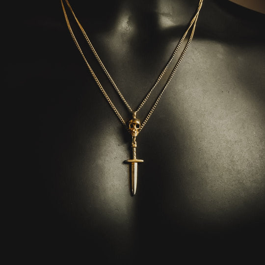 Men's Skull Pendant and Necklace - Gold Plated - Barbarossa Brothers