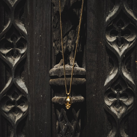 Men's Skull Pendant and Necklace - Gold Plated - Barbarossa Brothers