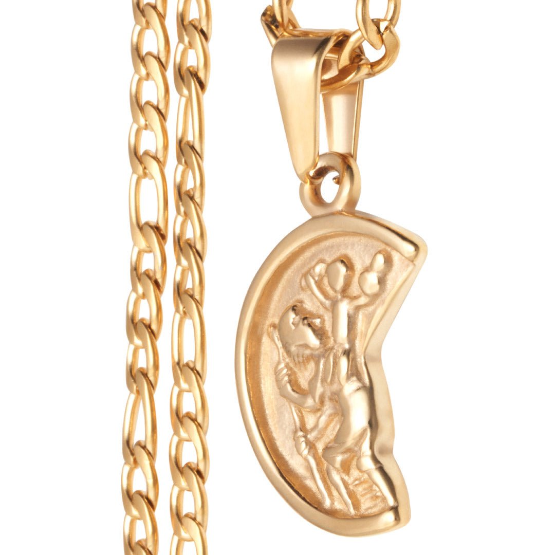 Men's St. Christopher Pendant and Necklace - Gold Plated - Barbarossa Brothers