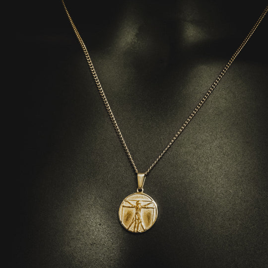 Men's The Vitruvian Man Pendant Necklace - Gold Plated - Barbarossa Brothers
