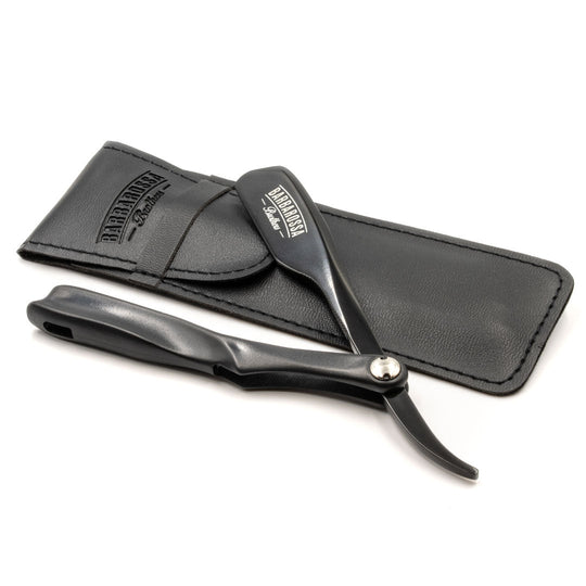 The Ninja Japanese Kamisori Cut Throat Razor - Foldable - Matt Black (Compatible with Safety Razor Blades) - Barbarossa Brothers