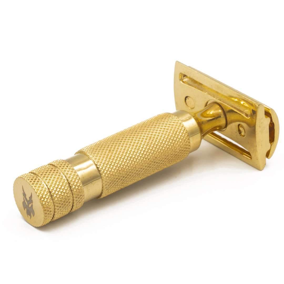 The Ottoman Stubby Double Edge Safety Razor - 24k Gold Plated Stainless Steel - Single Blade Shaving Razor - Barbarossa Brothers