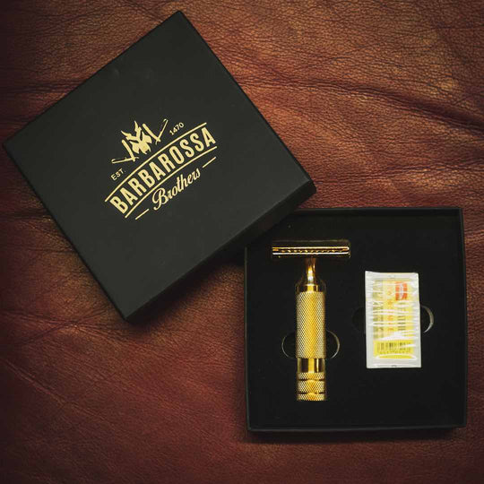 The Ottoman Stubby Double Edge Safety Razor - 24k Gold Plated Stainless Steel - Single Blade Shaving Razor - Barbarossa Brothers