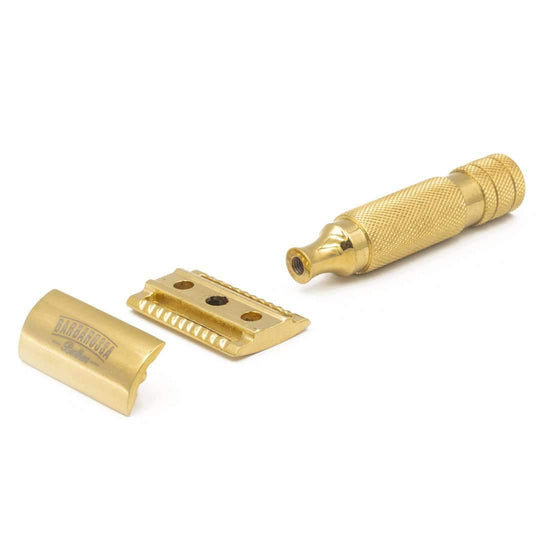 The Ottoman Stubby Double Edge Safety Razor - 24k Gold Plated Stainless Steel - Single Blade Shaving Razor - Barbarossa Brothers