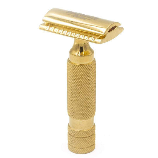 The Ottoman Stubby Double Edge Safety Razor - 24k Gold Plated Stainless Steel - Single Blade Shaving Razor - Barbarossa Brothers
