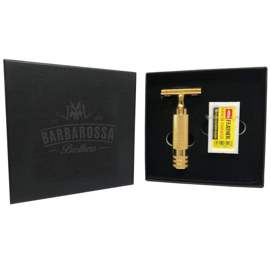 The Ottoman Stubby Double Edge Safety Razor - 24k Gold Plated Stainless Steel - Single Blade Shaving Razor - Barbarossa Brothers