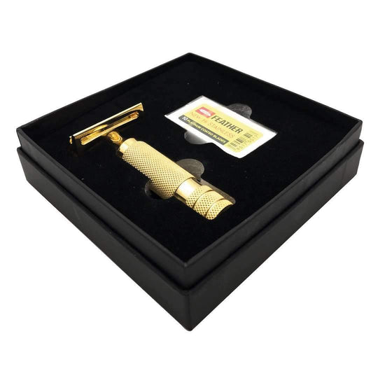 The Ottoman Stubby Double Edge Safety Razor - 24k Gold Plated Stainless Steel - Single Blade Shaving Razor - Barbarossa Brothers