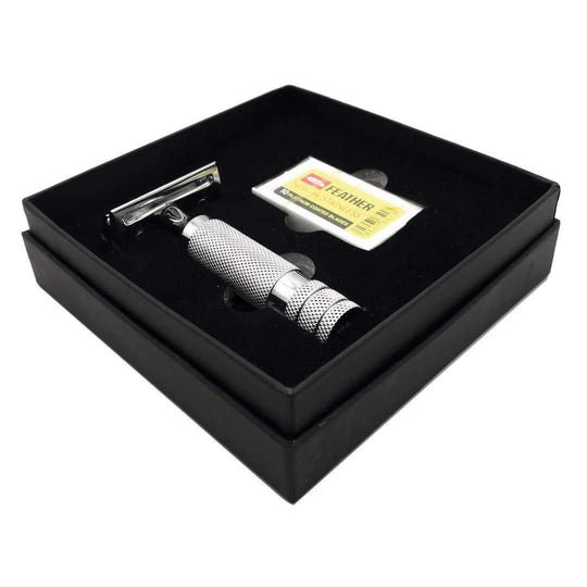 The Ottoman Stubby Double Edge Safety Razor - Polished Chrome Stainless Steel - Single Edge Shaving Razor in Polished Chrome - Barbarossa Brothers