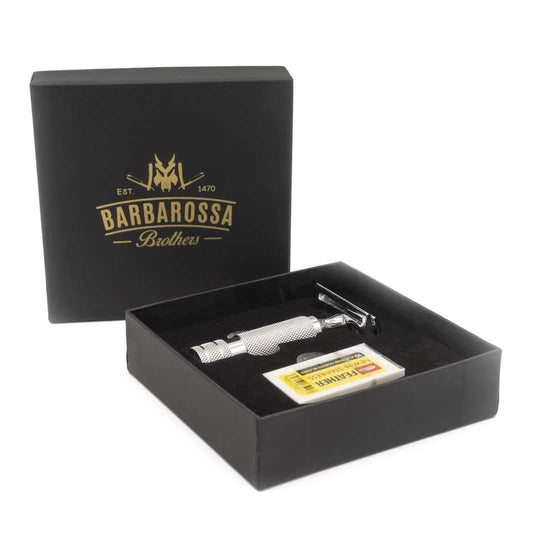 The Ottoman Stubby Double Edge Safety Razor - Polished Chrome Stainless Steel - Single Edge Shaving Razor in Polished Chrome - Barbarossa Brothers