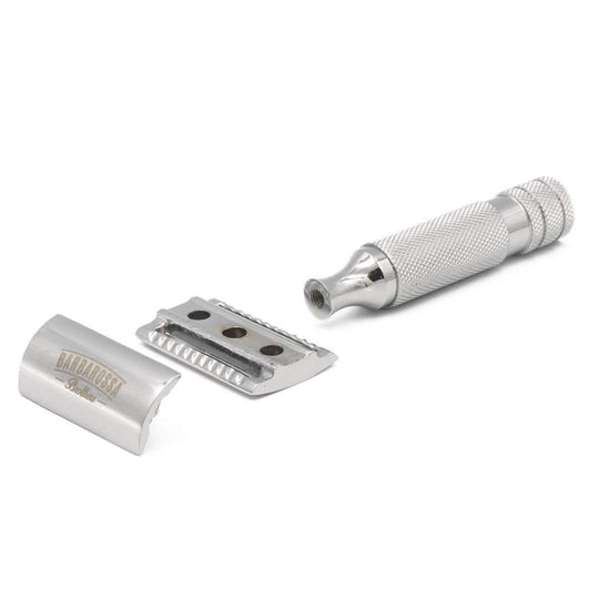 The Ottoman Stubby Double Edge Safety Razor - Polished Chrome Stainless Steel - Single Edge Shaving Razor in Polished Chrome - Barbarossa Brothers