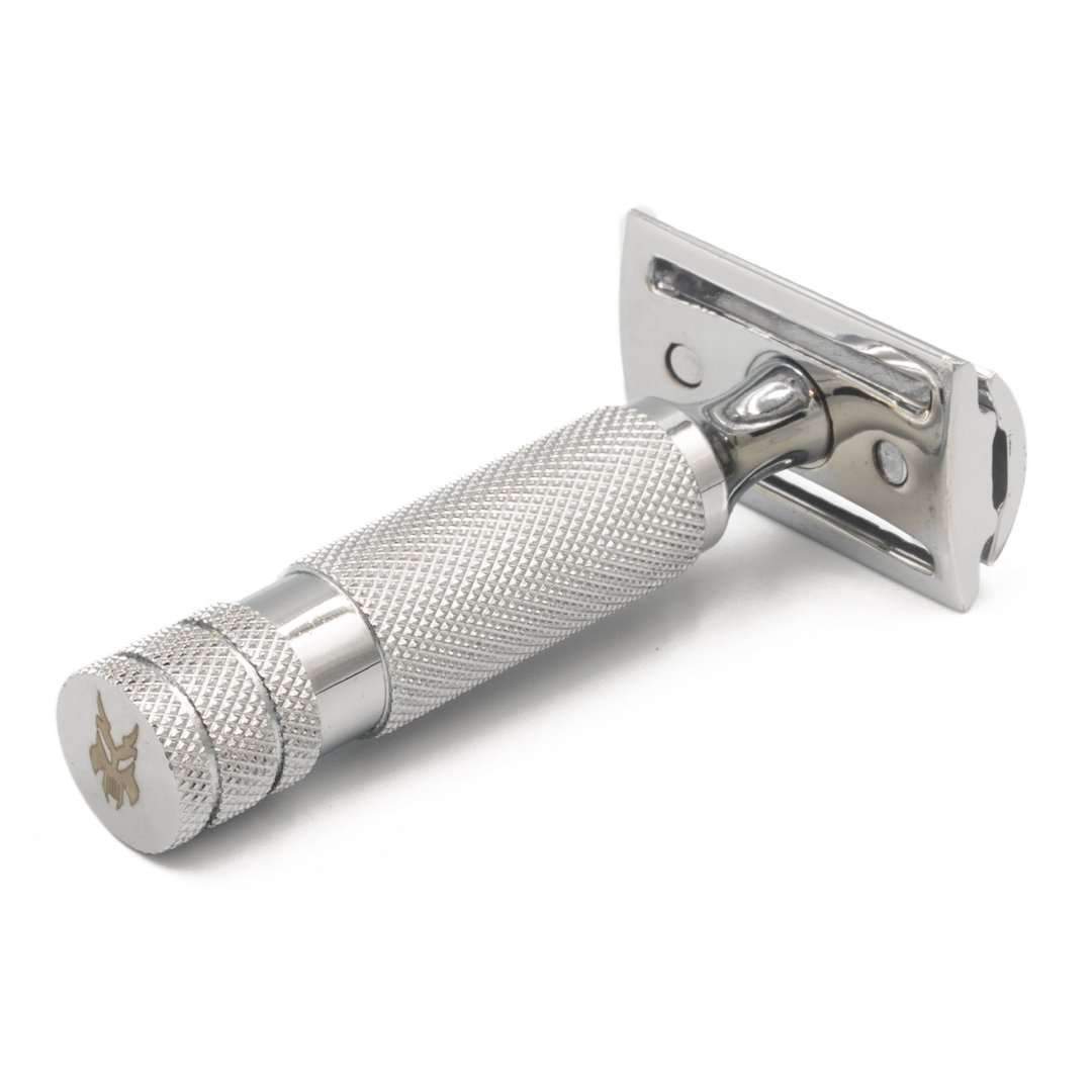 The Ottoman Stubby Double Edge Safety Razor - Polished Chrome Stainless Steel - Single Edge Shaving Razor in Polished Chrome - Barbarossa Brothers