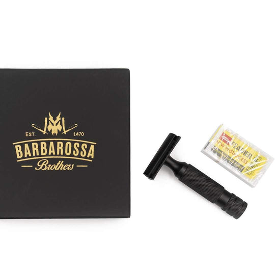 The Ottoman Stubby Double Edge Safety Razor - Stainless Steel - Single Blade Razor in Matt Black - Barbarossa Brothers