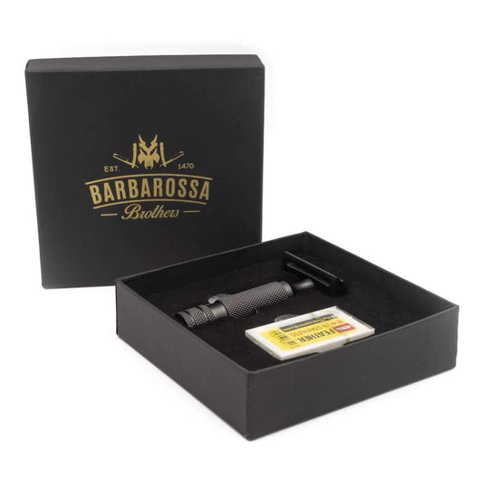 The Ottoman Stubby Double Edge Safety Razor - Stainless Steel - Single Blade Razor in Matt Black - Barbarossa Brothers