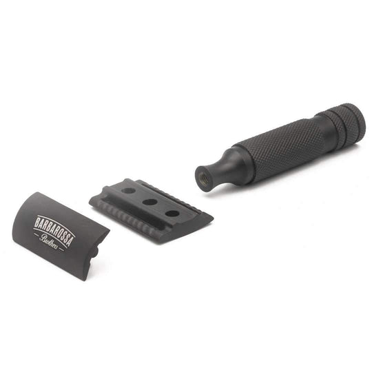 The Ottoman Stubby Double Edge Safety Razor - Stainless Steel - Single Blade Razor in Matt Black - Barbarossa Brothers