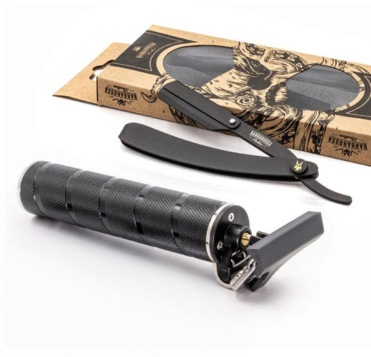 Black Skeleton T Blade Trimmer + Cut Throat Razor Shaving Set - Barbarossa Brothers