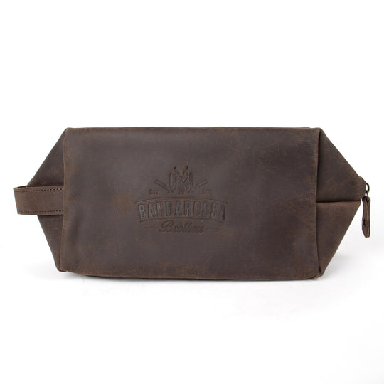 Large Brown Genuine Leather Wash Bag - Barbarossa Brothers