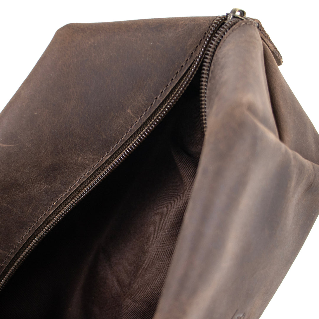 Large Brown Genuine Leather Wash Bag - Barbarossa Brothers