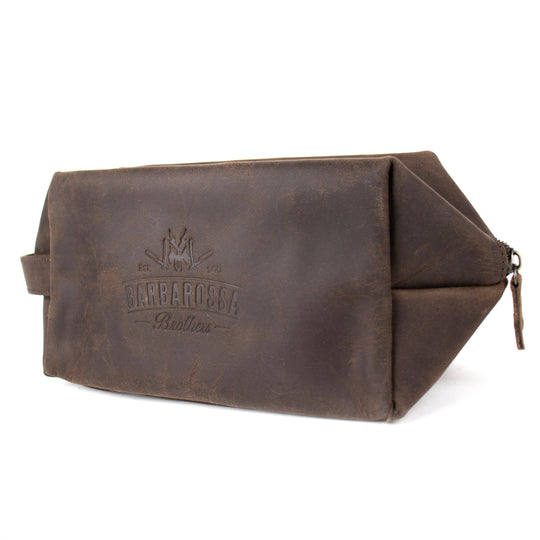 Large Brown Genuine Leather Wash Bag - Barbarossa Brothers