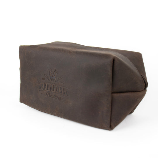 Large Brown Genuine Leather Wash Bag - Barbarossa Brothers