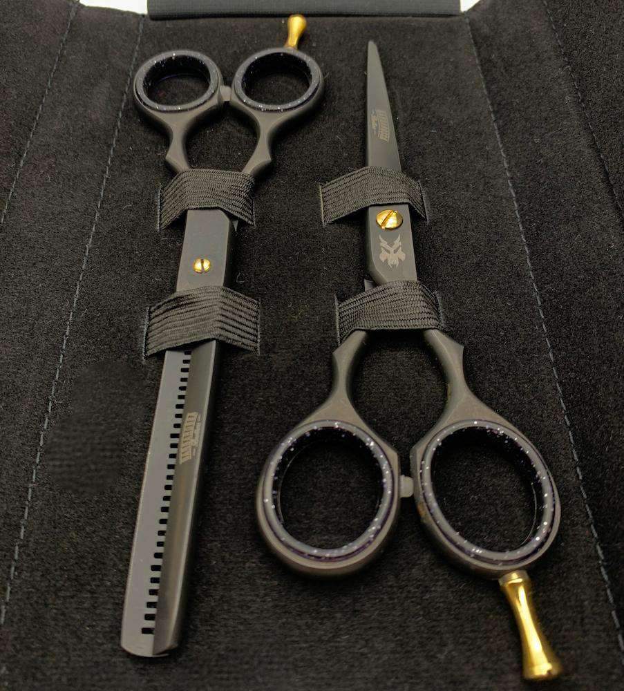 6" Japanese Steel Scissors & Razor Set - Matt Black & 24k Gold - Barbarossa Brothers