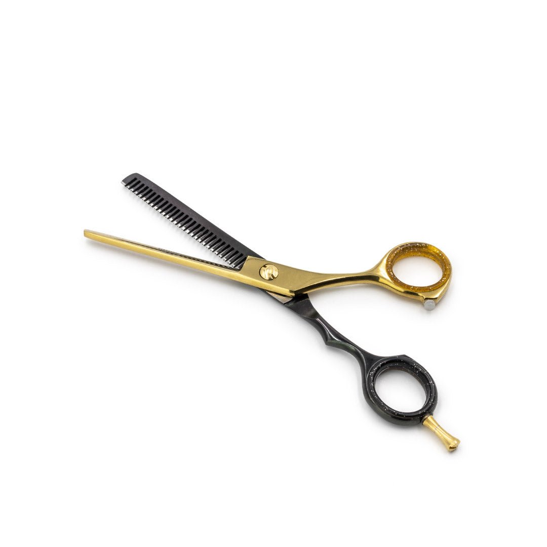Japanese Steel 6" Cutting & Thinning Scissors Set - Matt Black & 24k Gold Plated - Barbarossa Brothers