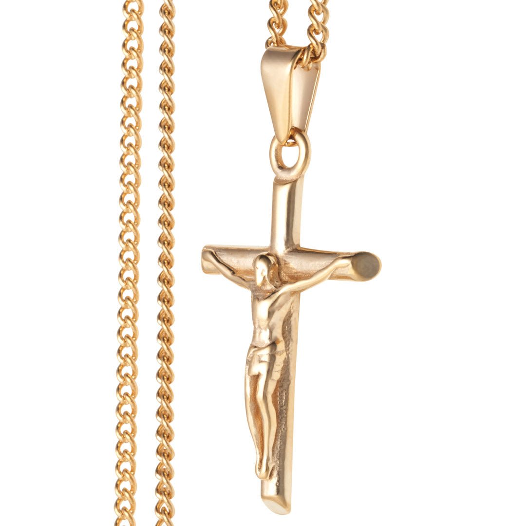 Men's Crucifix Pendant and Necklace - Gold Plated - Barbarossa Brothers