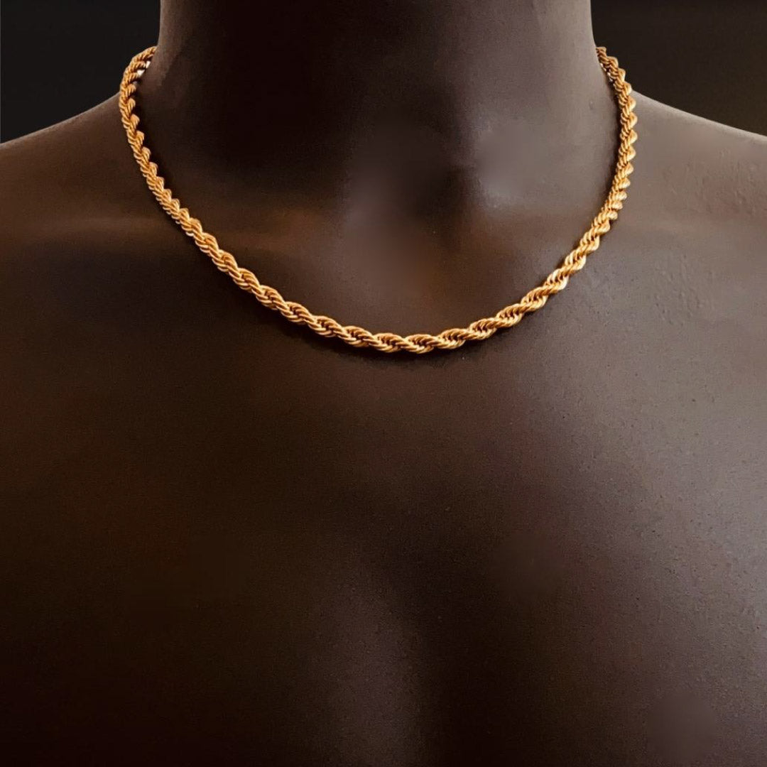 Men's Gold Plated Rope Chain Necklace - 0.5cm x 50cm - Barbarossa Brothers
