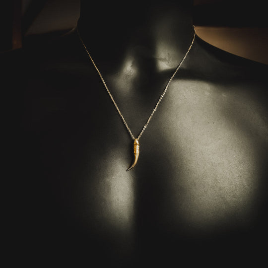 Men's Horn Pendant and Necklace - Gold Plated - Barbarossa Brothers