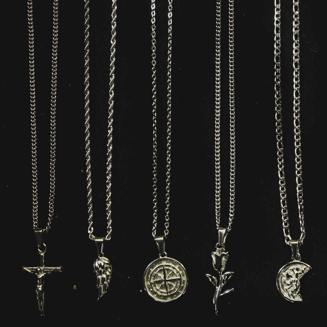 Men's Rose Pendant and Chain Necklace Silver Plated – Barbarossa