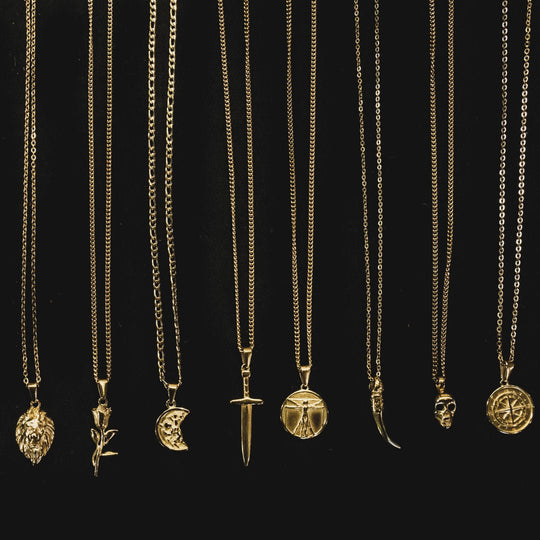 Men's Skull Pendant and Necklace - Gold Plated - Barbarossa Brothers