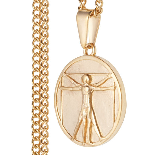 Men's The Vitruvian Man Pendant Necklace - Gold Plated - Barbarossa Brothers