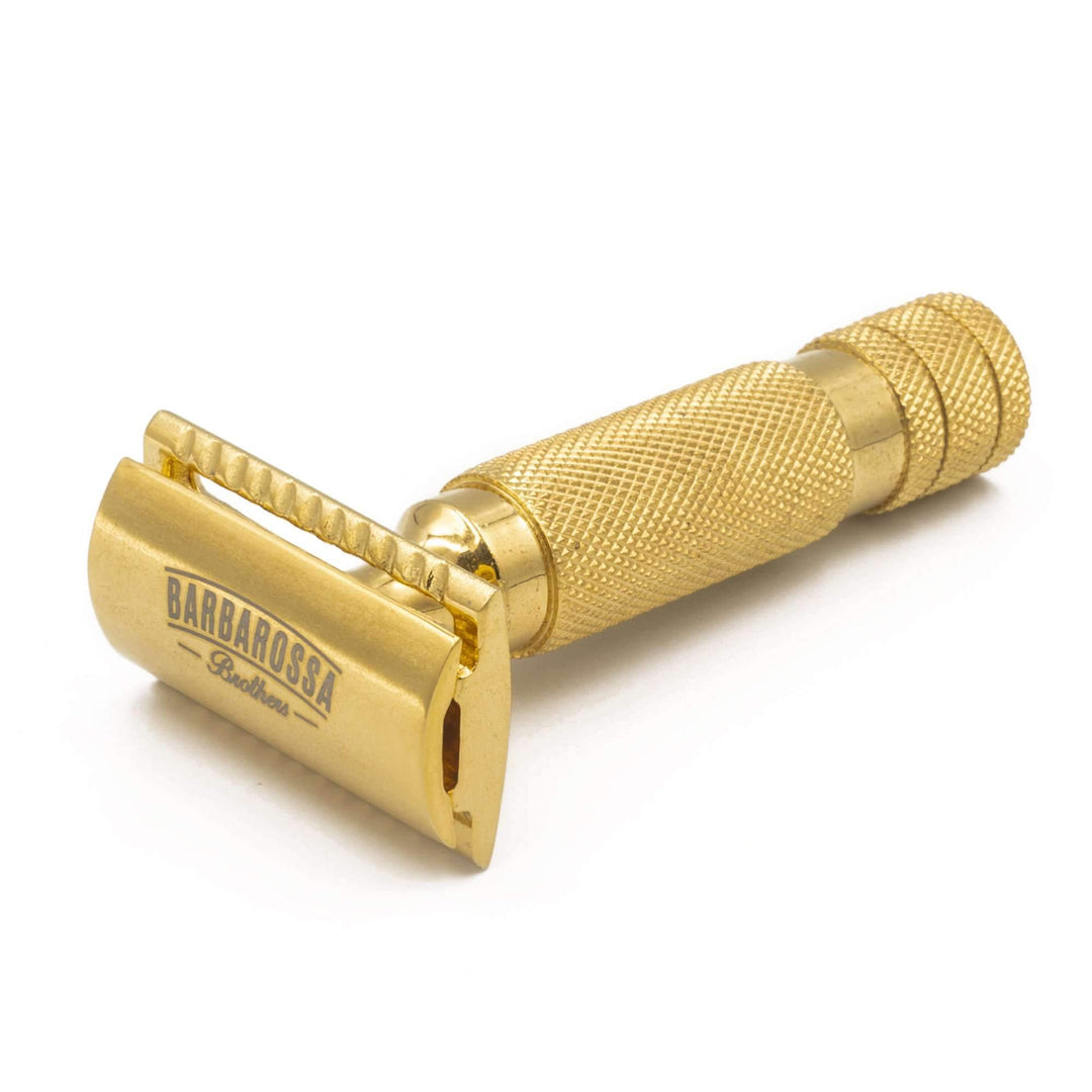 The Ottoman Stubby Double Edge Safety Razor - 24k Gold Plated Stainless Steel - Single Blade Shaving Razor - Barbarossa Brothers